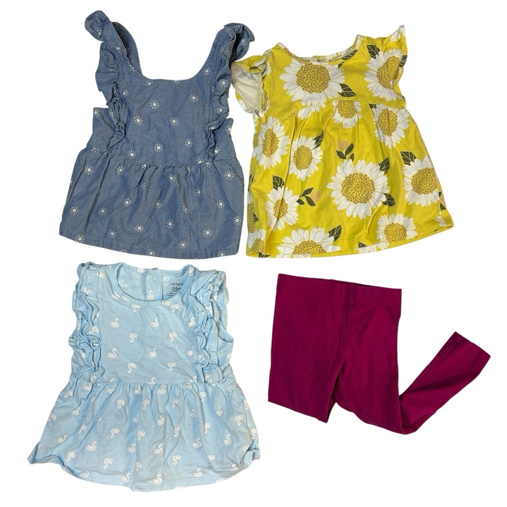 Carters 4 Pc Girls Summer Lot Bundle 24 Months 2T Matching Outfits Floral Tops